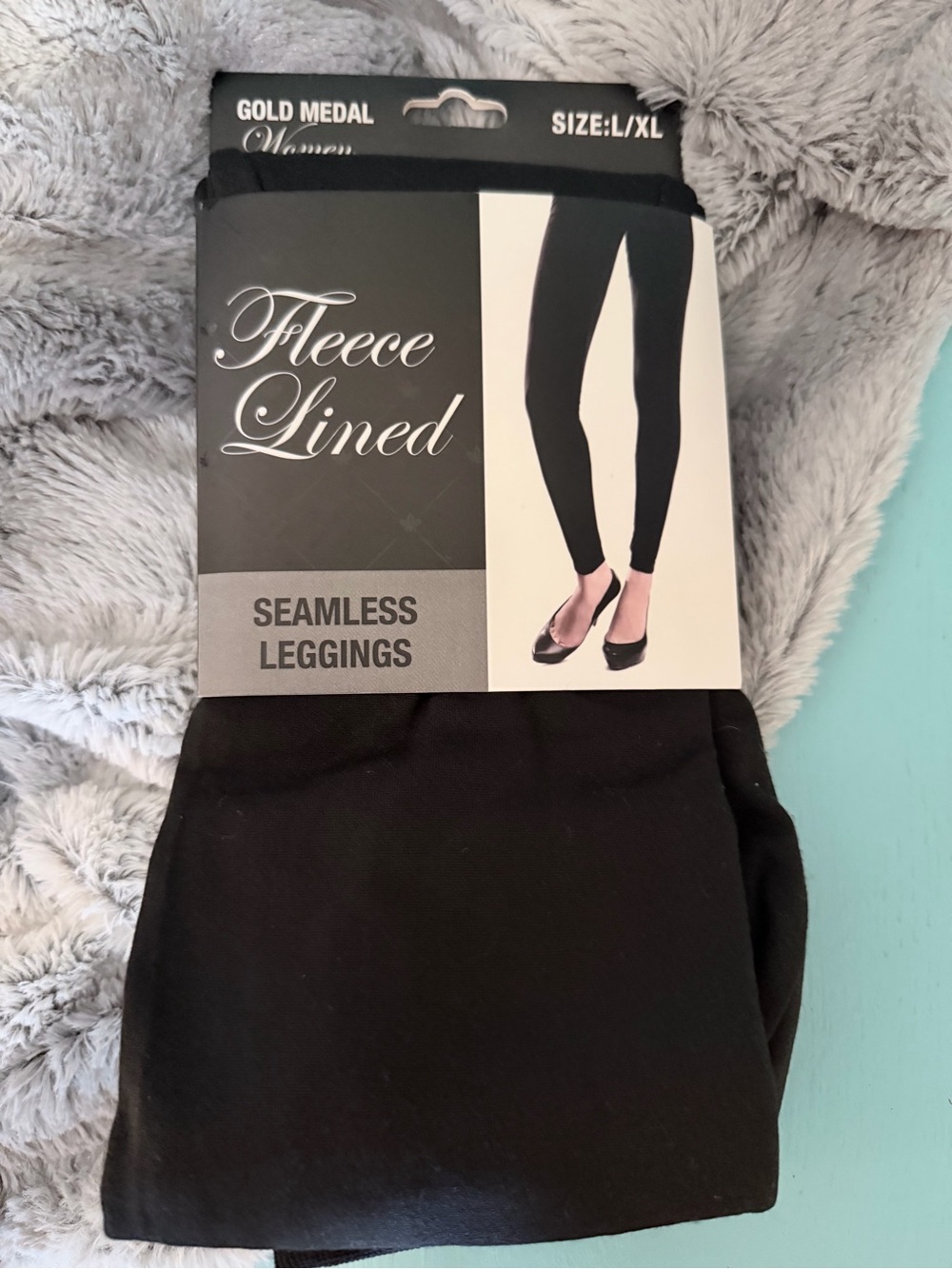 Fleece Lined Seamless Leggings - Black (L/XL)